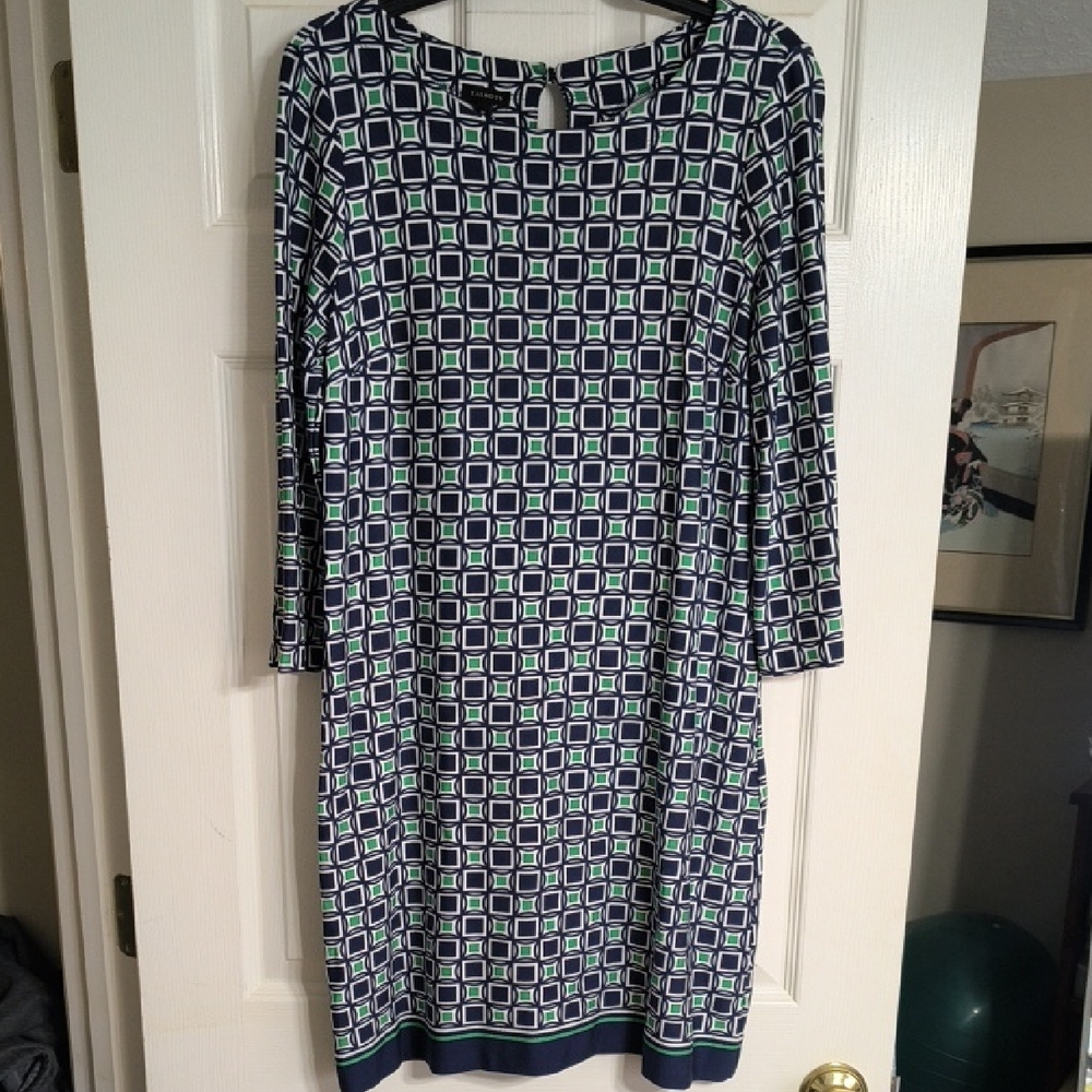 Talbots Navy and Green Long Sleeve Dress